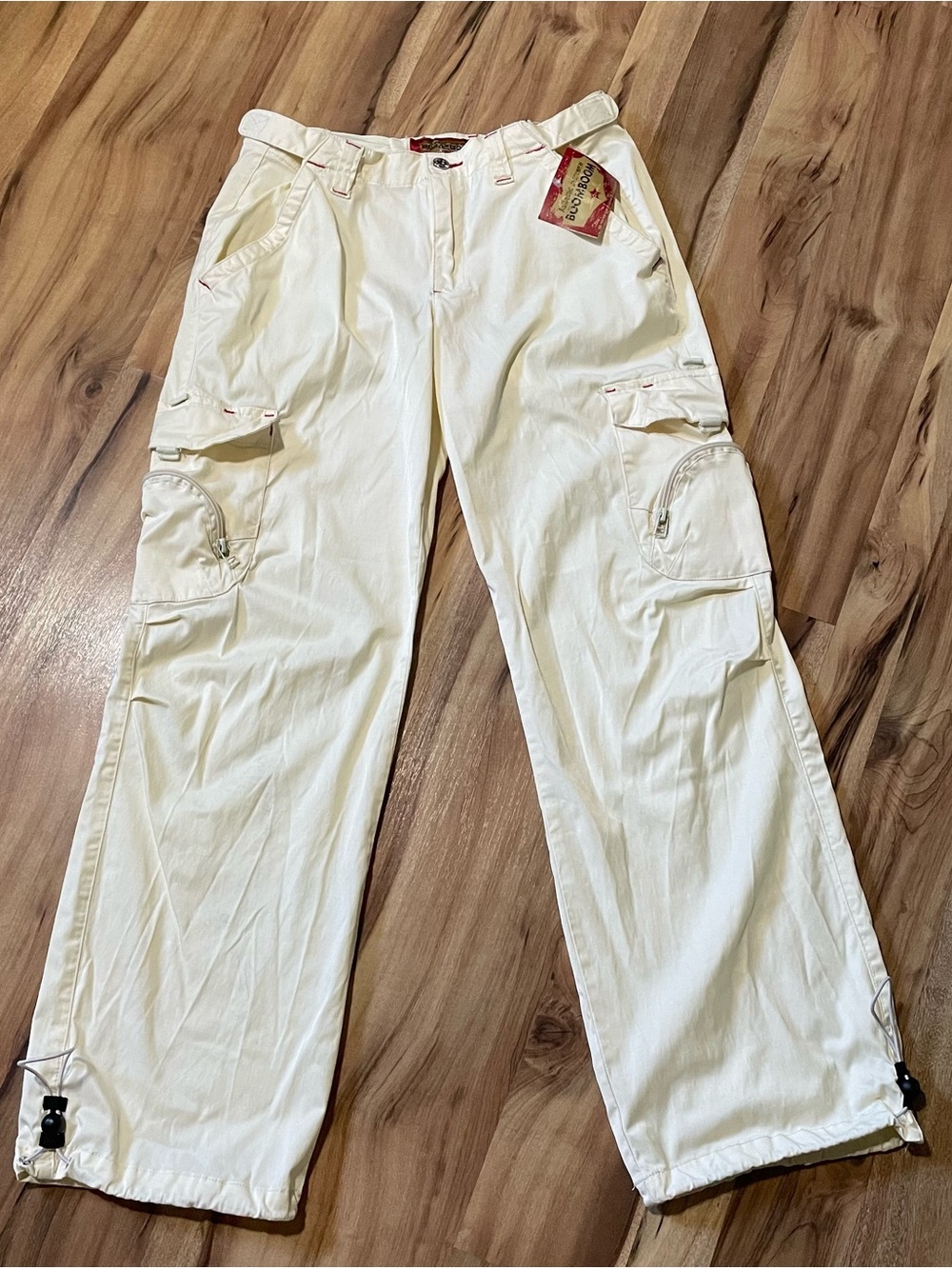 NWT Vintage Boom Boom Cargo Pants Y2K Cream White Baggy Skater Utility 15/16